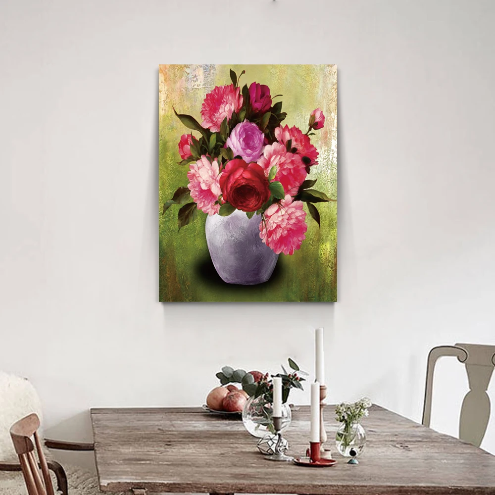 Impressional Paris Art wooden picture frame flower series  canvas oil painting For Room Decoration