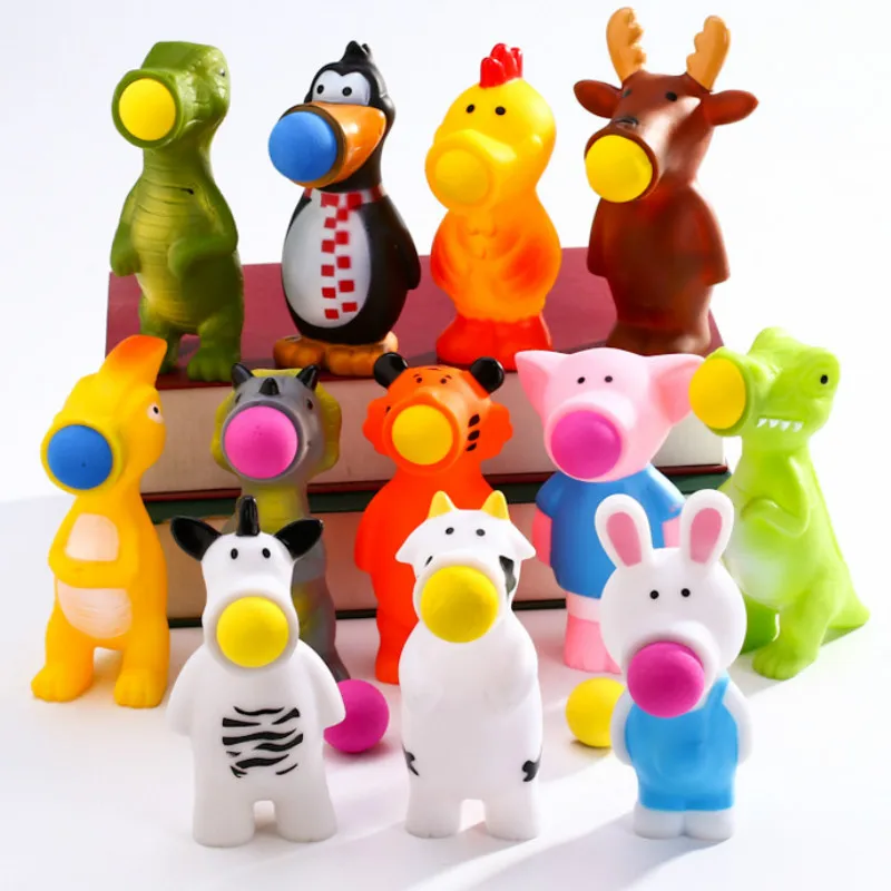 Hot Sale popper toy soft plastic animal rubber shoot ball squeeze shooting toys with EVA balls