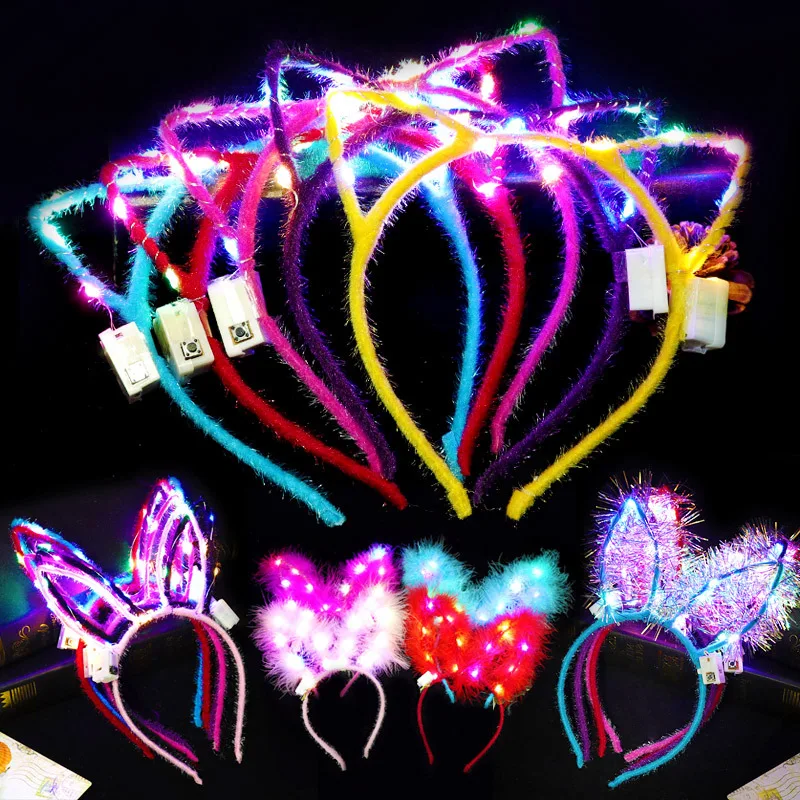 Wholesale LED Cat Ear Flower Crown Glow Headband LED Light Up Flashing Glow Hairbands Women Girls Costume Headband