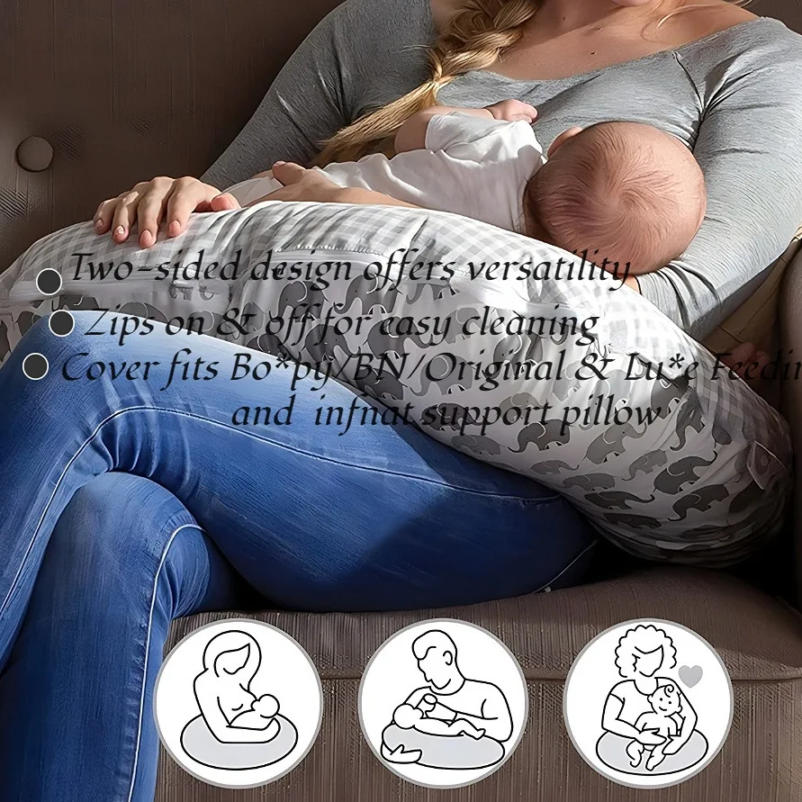 High Quality Eco-Friendly Twin Breastfeeding Nursing Pillow Cover 100% Cotton Cute Pattern Everyday Use