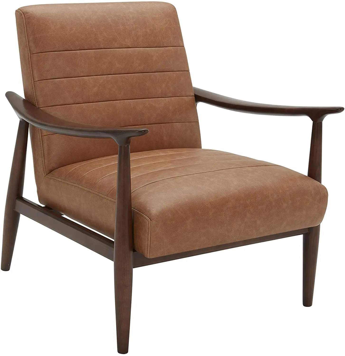 Mid-Century modern office lounge chair tufted leather accent chair with wood arms home furniture