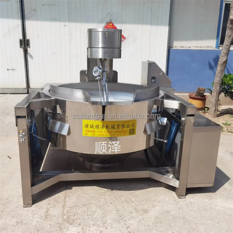5 year guarantee gas syrup sugar garri roasting pot processing machinery cooking jacketed  kettle fryer machine with mixer price