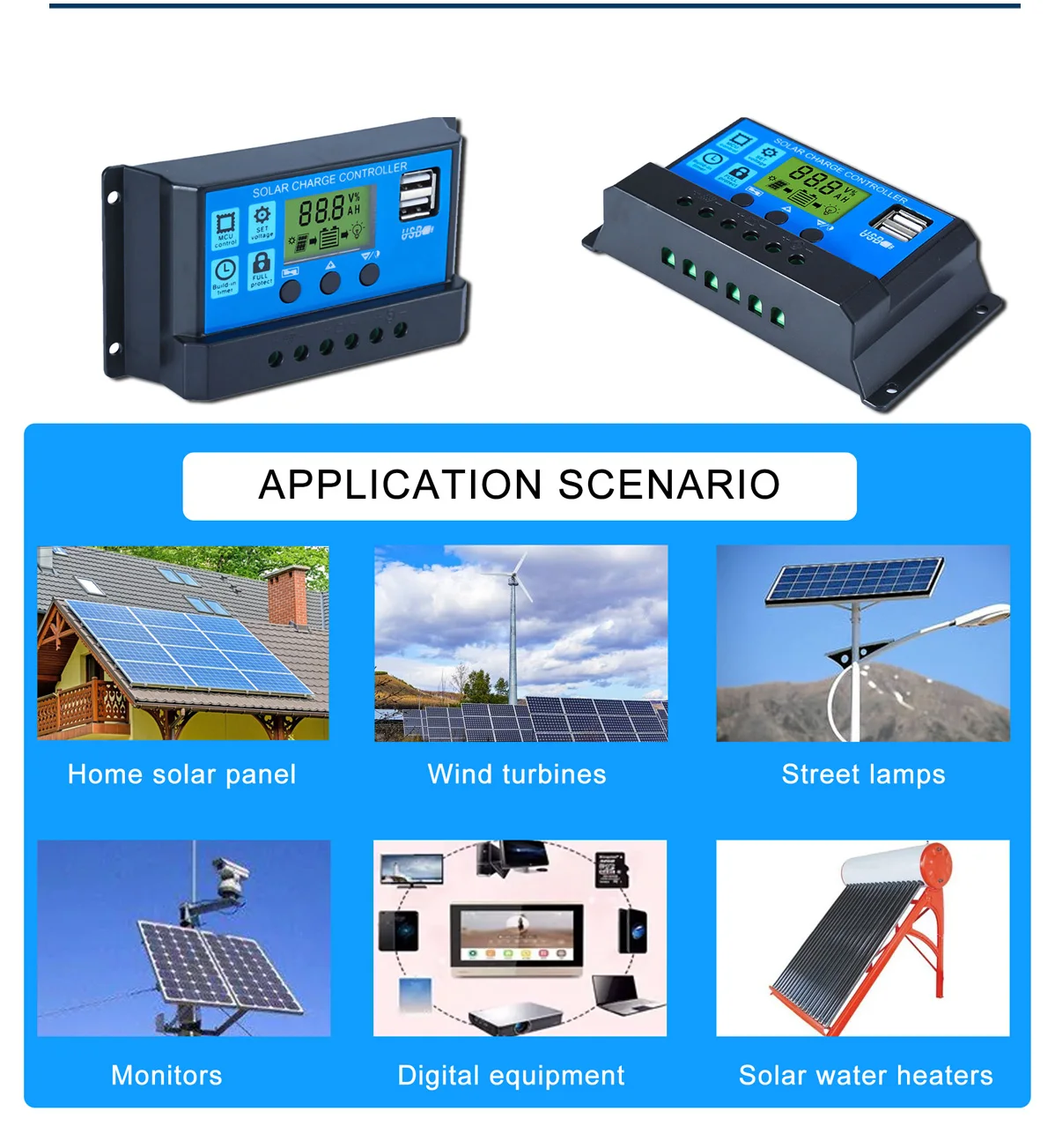 Wholesale 12v/24v Solar Panels Gel Sealed Flooded And Lithium Battery Charger Controller