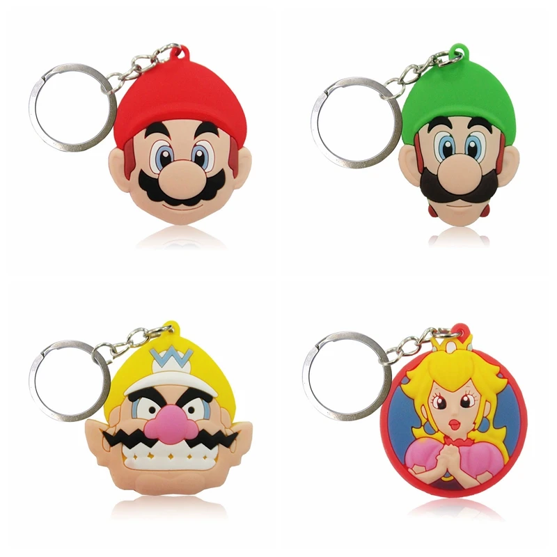 Cartoon Mario Bro Key Chain Mini Anime Figure Key Ring Kids Toy