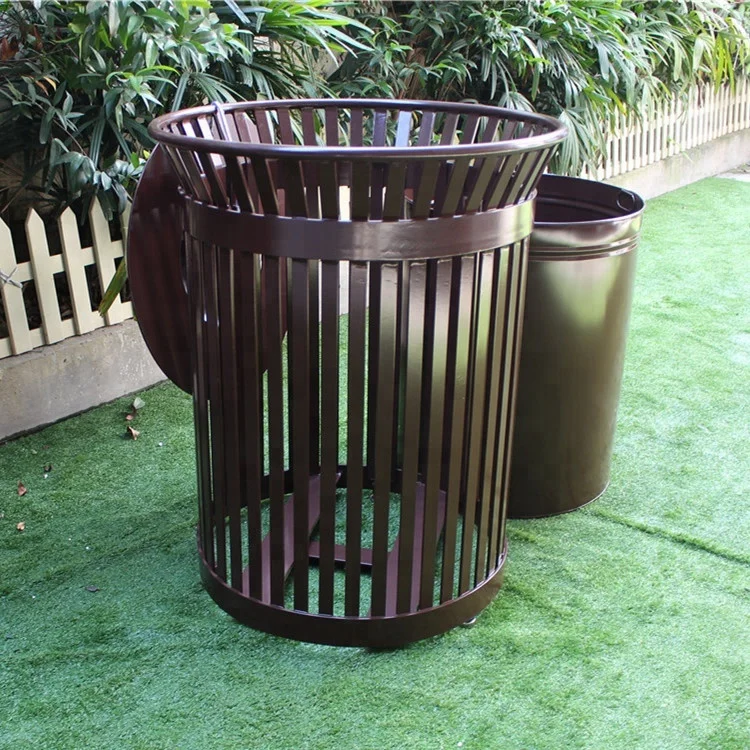Weather resistant antirust steel outdoor street park litter bin trash can garbage waste bin trash receptacle with dome top