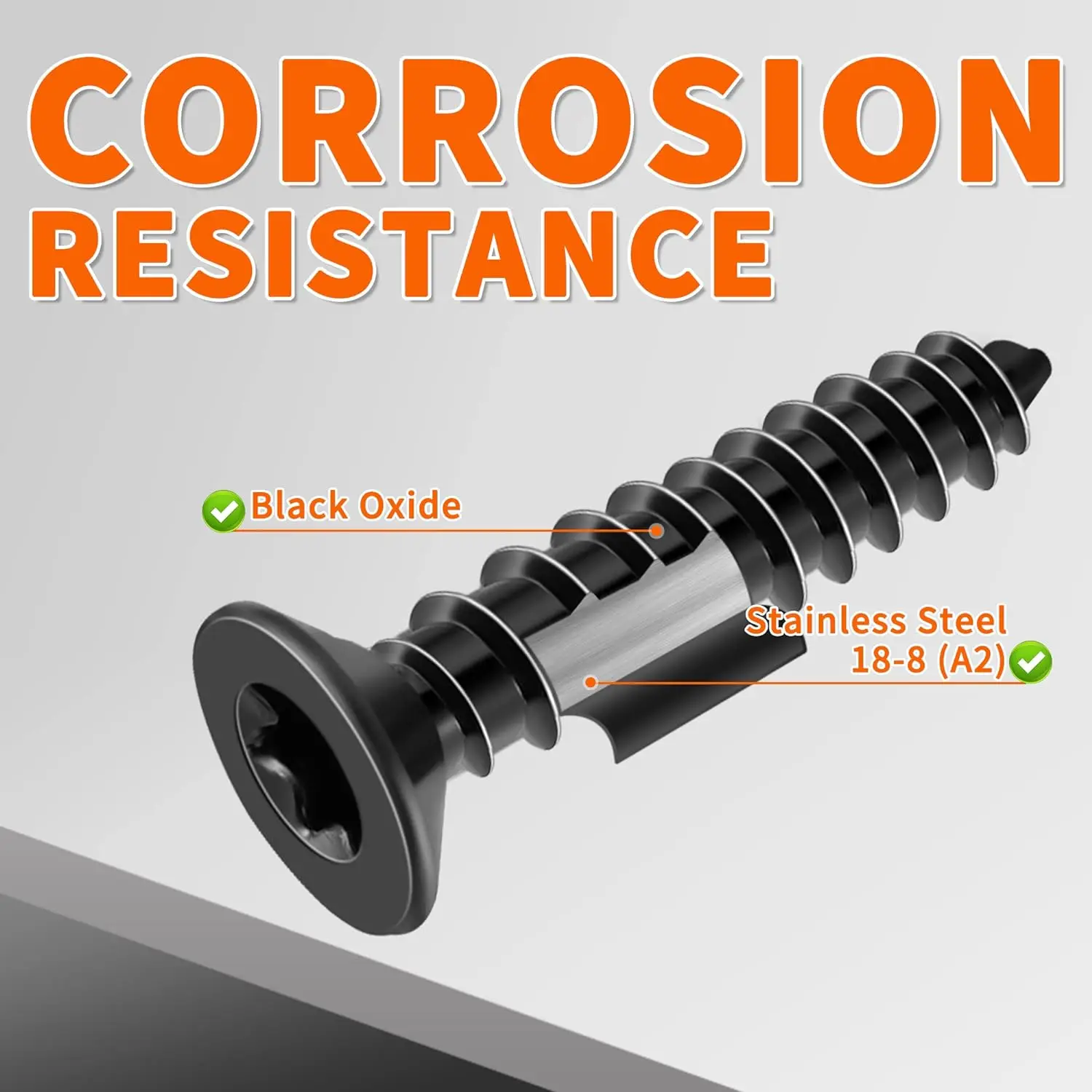 Fully Threaded Stainless Steel #8 X 1/2 Inch Black Coated Flat Head Torx/Star Wood Screws