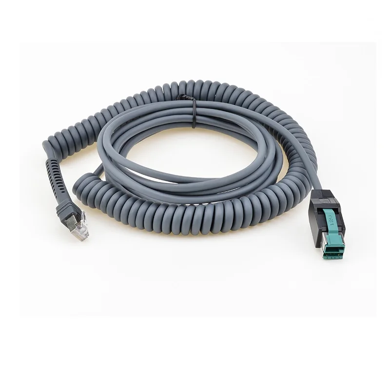 Выдвижной спиральный шнур RJ45 12 В 24 В с питанием от USB-разъема POS-машины, кабель для сканера Helix принтера