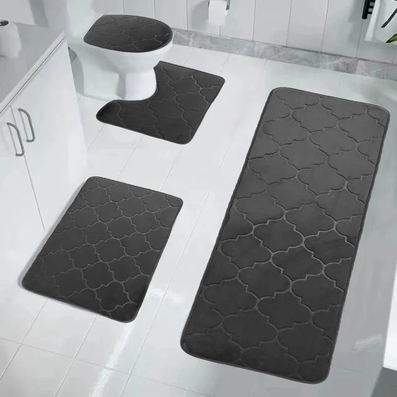 chenille carpet 4 Pc Classic Style Toilet Rug Set Absorbent Quick drying Non Slip PVC Bottom Bath Bathroom Mat Rug Set