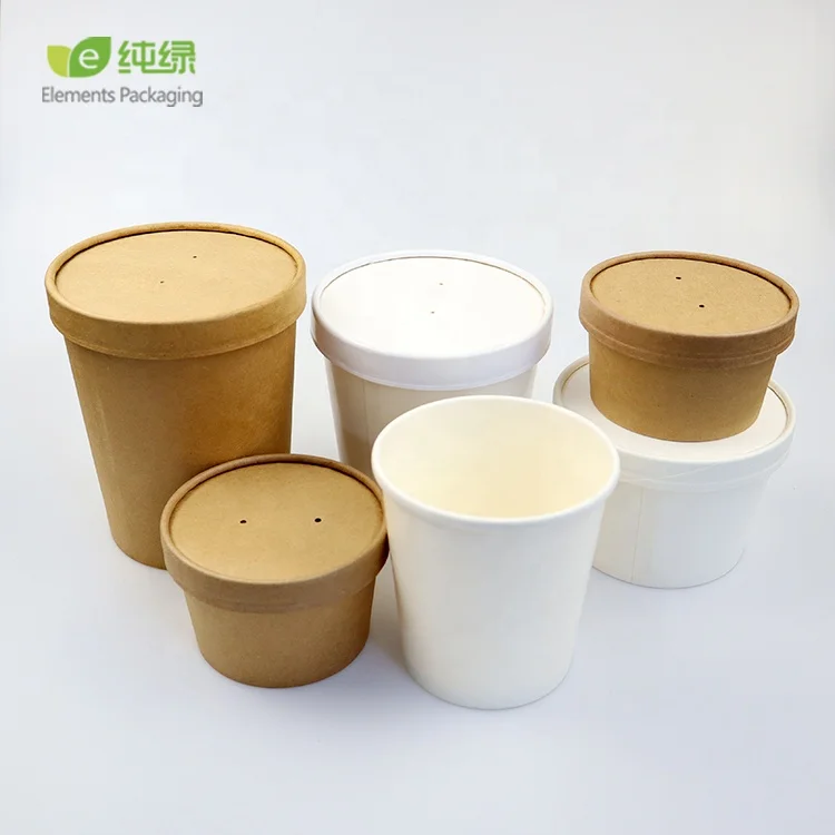 Disposable Kraft/Plain White To Go Soup Bowl Paper Soup Cups Packaging Kraft Paper Cup