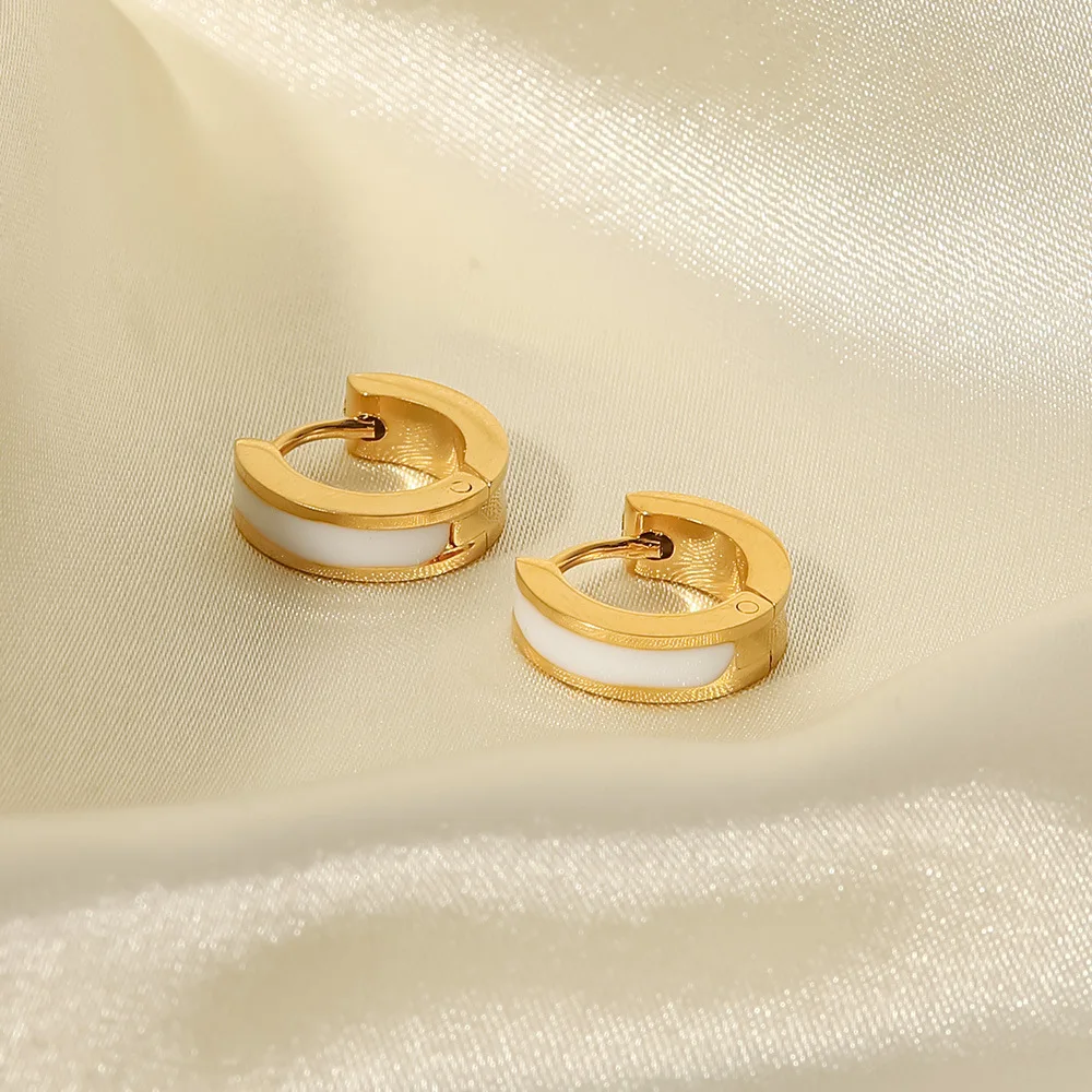 New Style Enamel Small Size Huggie Hoop Earrings Stainless Steel Gold 18K Plated Oil Dripping Ear Cuff