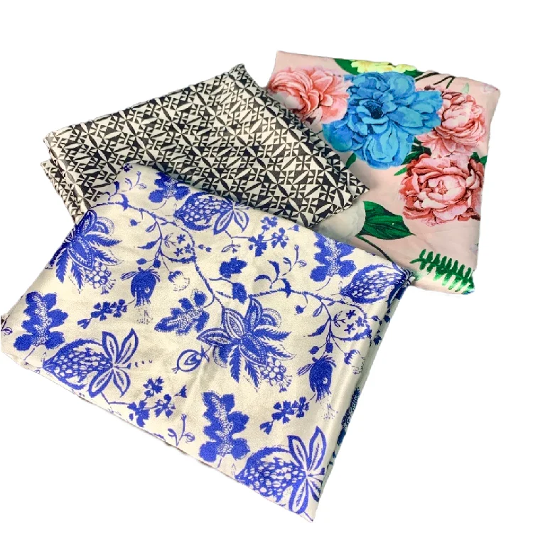 Low Price Stock Lot Printed Stretch Satin Fabric 5% Spandex For Nightdress