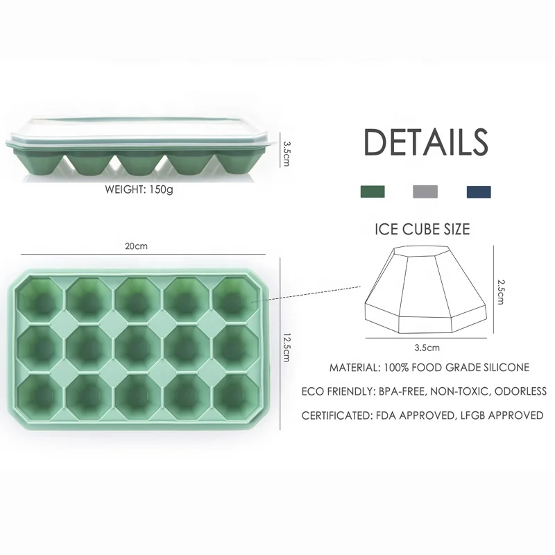 Amazon hot 15 cavity mini tiny diamond food grade silicone ice cube tray