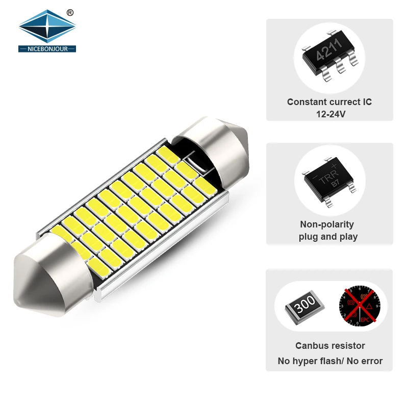 12V 24V 3014SMD White Dome Light C5W C10W Led 31mm 36mm 39mm 41mm C5W Bulb