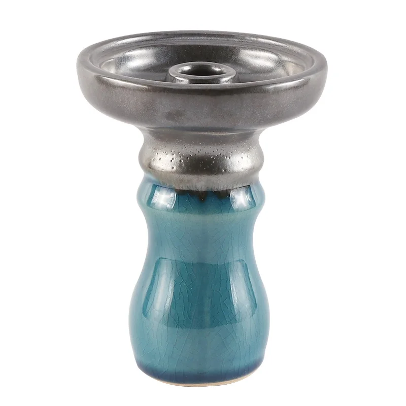 Erliao Blue Color One Hole Ceramic Head Pot Personalized Handmade Ceramic Hookah Clay Bowl Fashion Design Hookah Bowl
