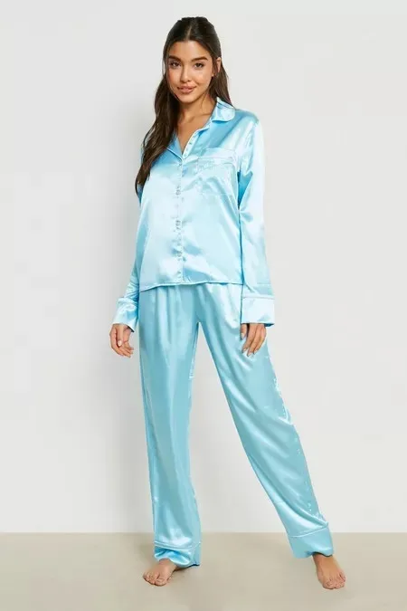 KY Plus Size Long Sleeve Custom Satin Two Pieces Pajama Sets for Women