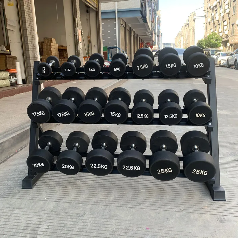 Hot Selling Home Gym Commercial Fitness Equipment 2.5Kg-50Kg Hex Dumbell Set With Rack Three-Layer Dumbbell Rack And Stand