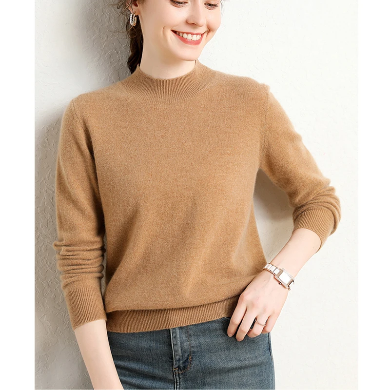 70% Merino Wool 30% Cashmere Sweater Soft Warm Cashmere Knit Ladies Pullover Turtleneck Women Sweater