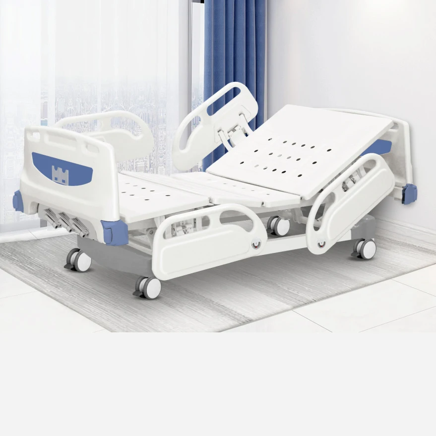 BT-AM126 Steel big PP side rail with folding over bed table central locking hospital 3 function manual medical bed