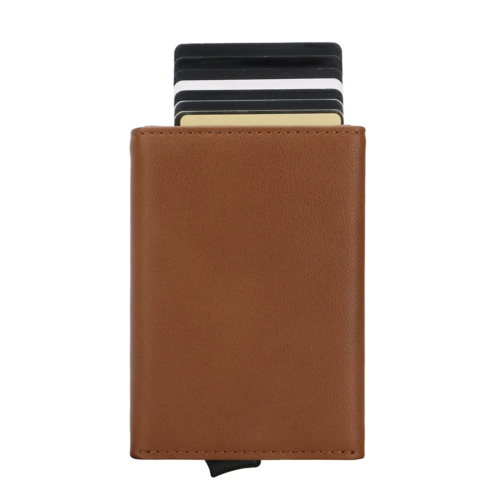 Minimalist Rfid Blocking Aluminium Case Pop Up Credit Card Holder Wallet PU Leather Aluminium Wallet For Men