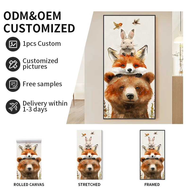 Factory Customization Cute Animal Fox Wall Art Baby Animal Printing For Home Decor