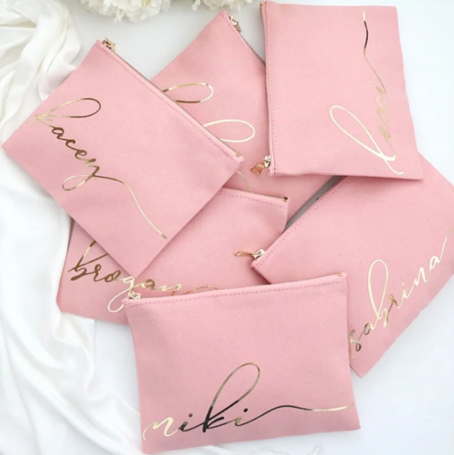 Custom Canvas Cotton Cosmetic Bag Friend Gift Bridesmaid Gift Eco Friendly Makeup Brush Bag Makeup Pouch