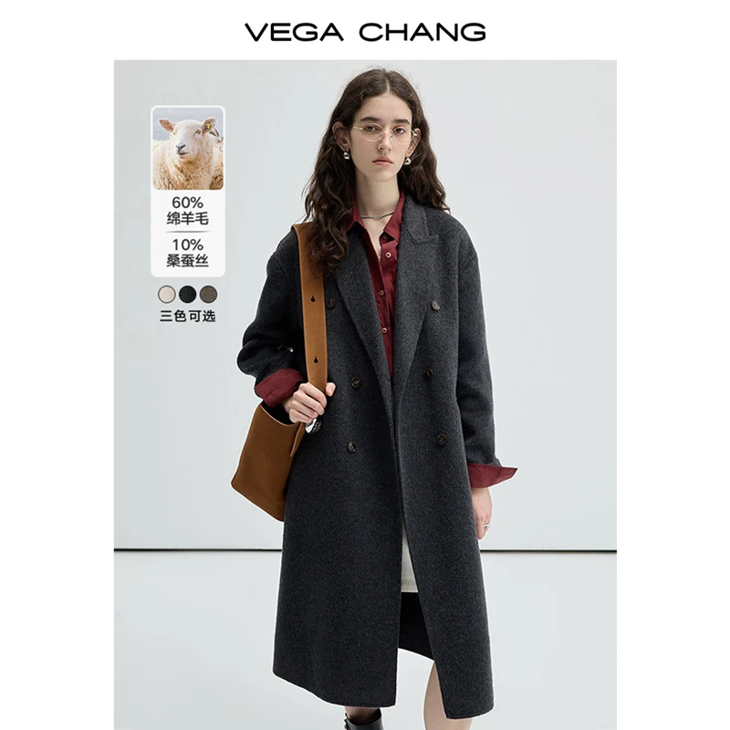 VEGA CHANG 2024 Лучшая распродажа осенне-зимнее двустороннее кашемировое пальто длинное шерстяное для женщин