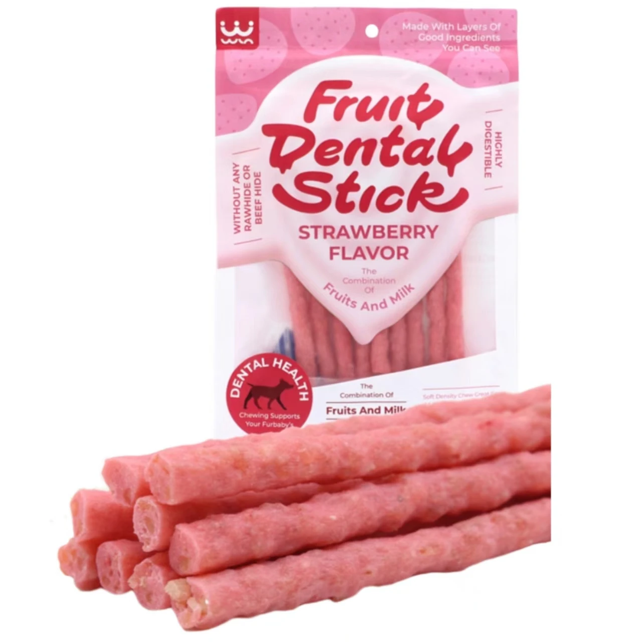 New OEM Pet Food Stick Wholesale Strawberry Flavor Soft And Chewy Dog Treats Premium Pet Dog Molar Snack For Dental Chews