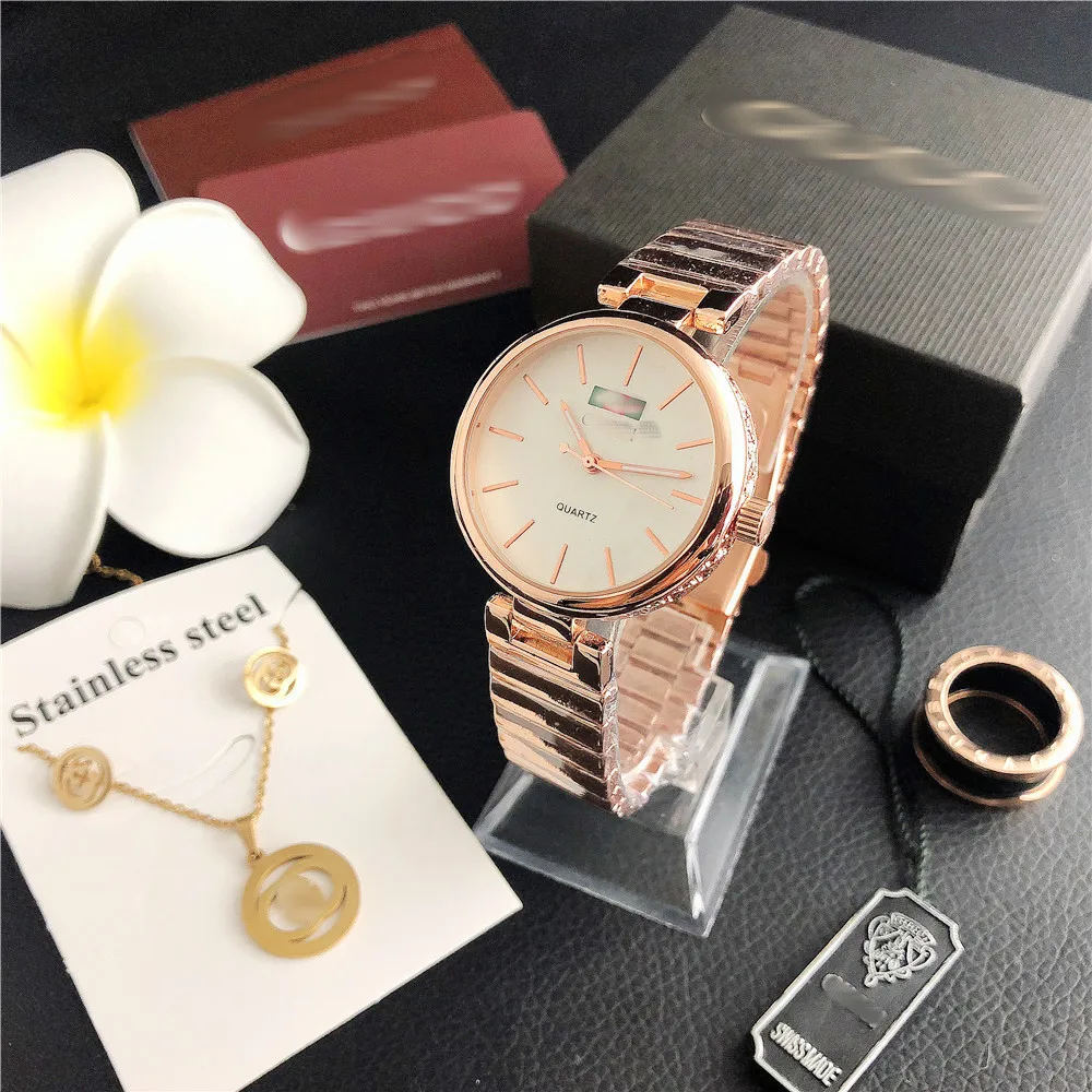Quartz Watch Fashion New Three-piece Ladies Small Dial with The Same Paragraph Steel Belt Alloy Glass Stainless Steel Square