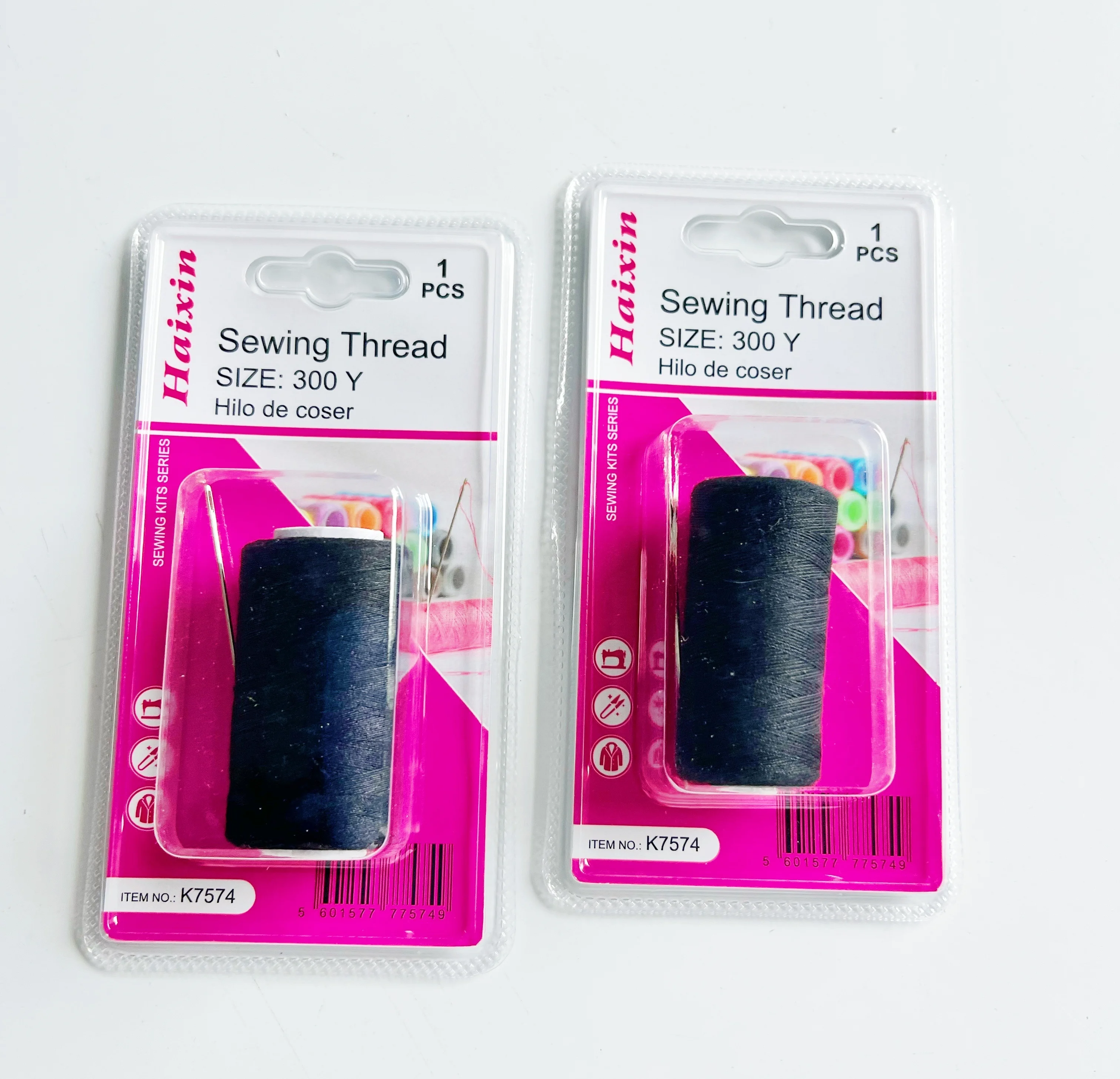 Household 300 yards small cone set spun 40/2 polyester sewing thread with blister card package