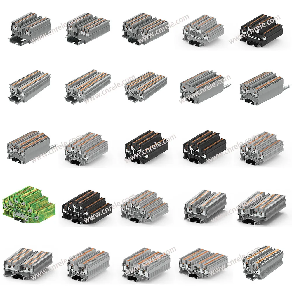 Feed through multi conductor and ground terminal blocks gray color customizable PA66