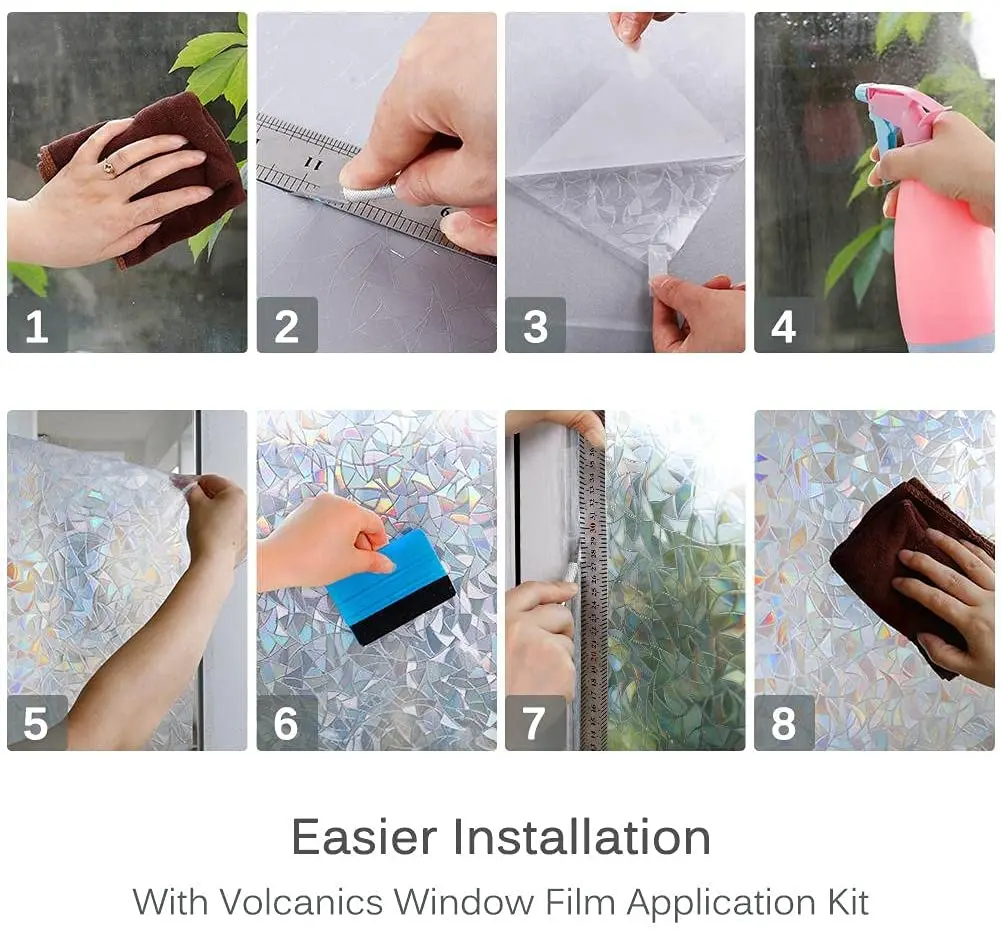 Window Privacy Film Static Clings Vinyl 3D Decals Rainbow Non-Adhesive Film for Glass Door Heat Control