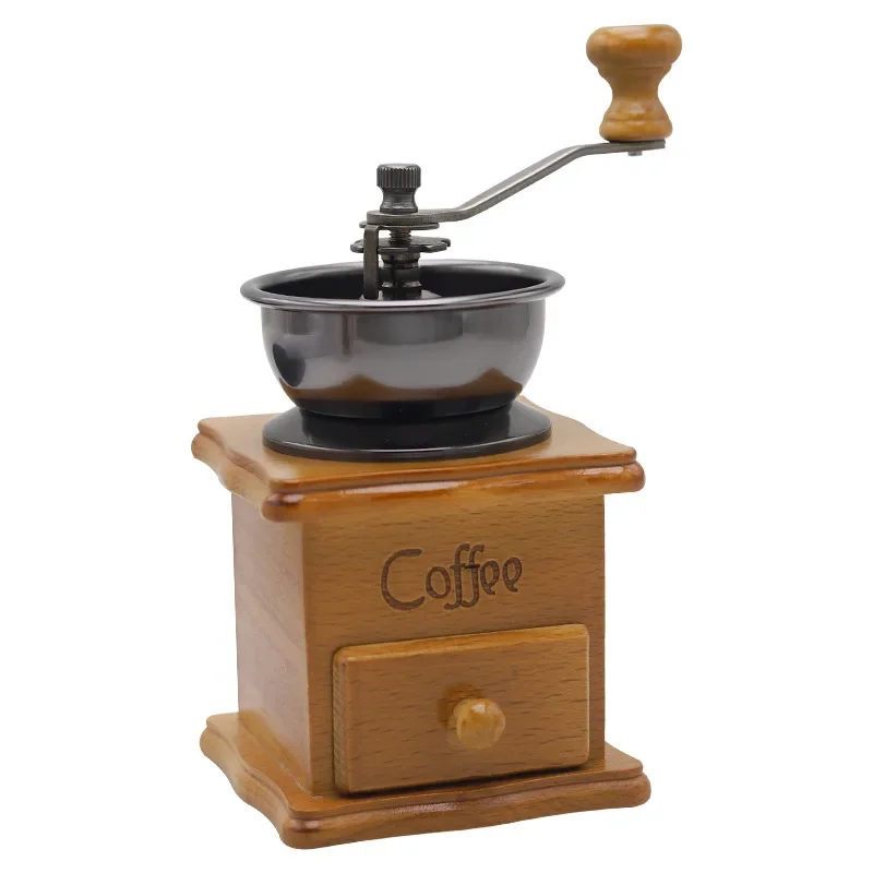 Portable Kitchen Manual Solid Wood Vintage Classic Ceramic Core Hand Roll Coffee Powder Bean Grain Spice