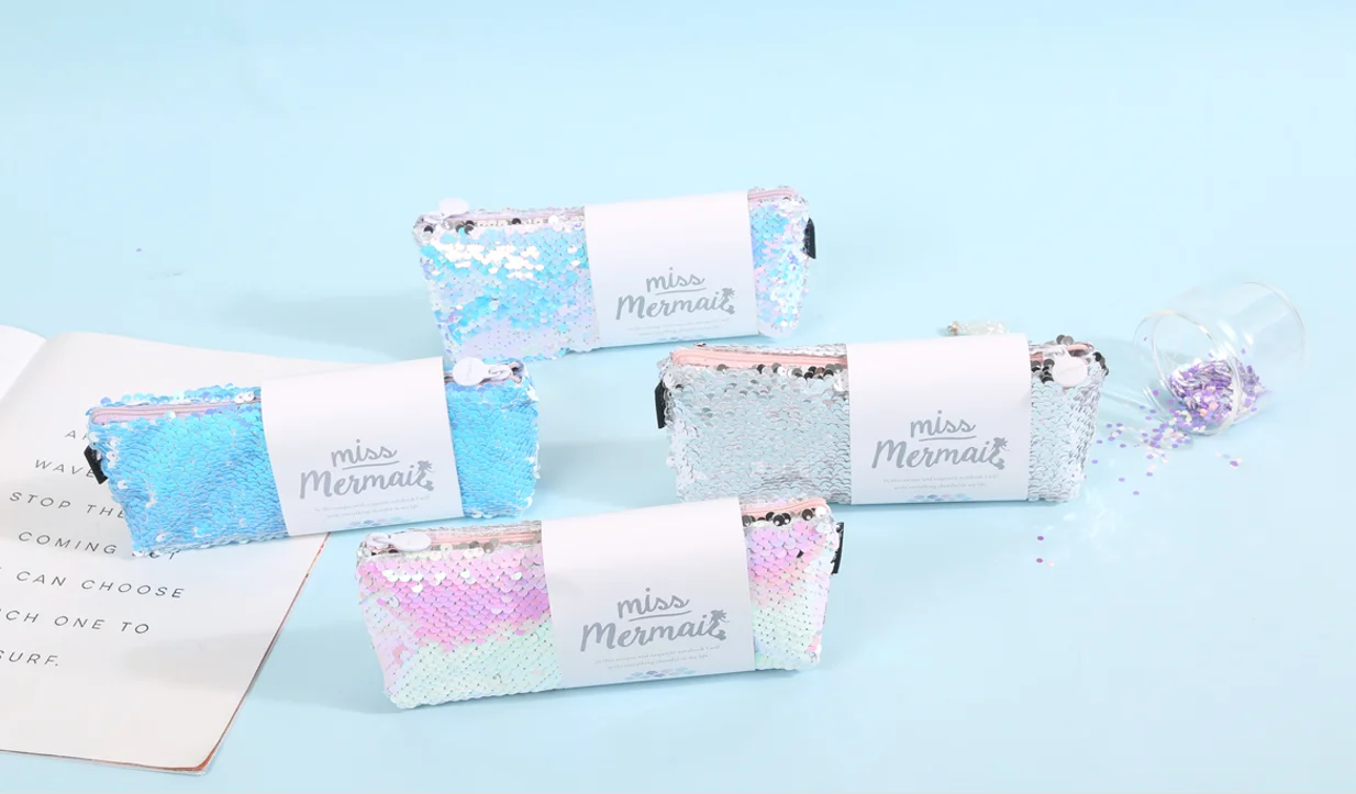 Fashion Pencil Bag Mermaid Series Shining Scale Cover Triangle Pencil Case