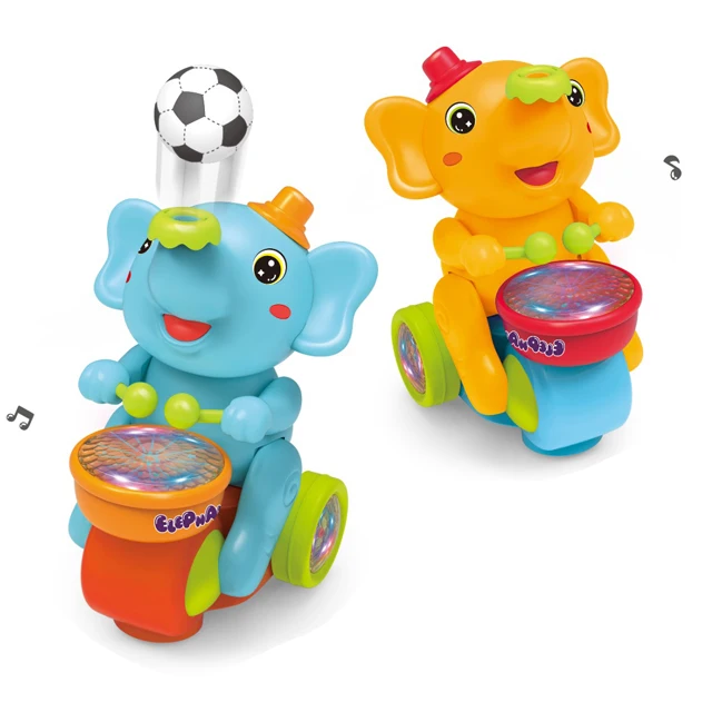 Small elephant electric toy car play drums universal vehicle floating ball automatic obstacle with music baby toys 2024