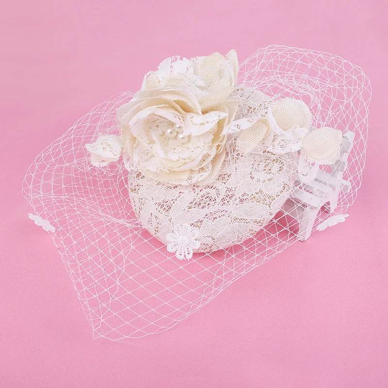Wedding Party Lace Covered Base With Veil Bridal Hair Accessories Fascinator Hat