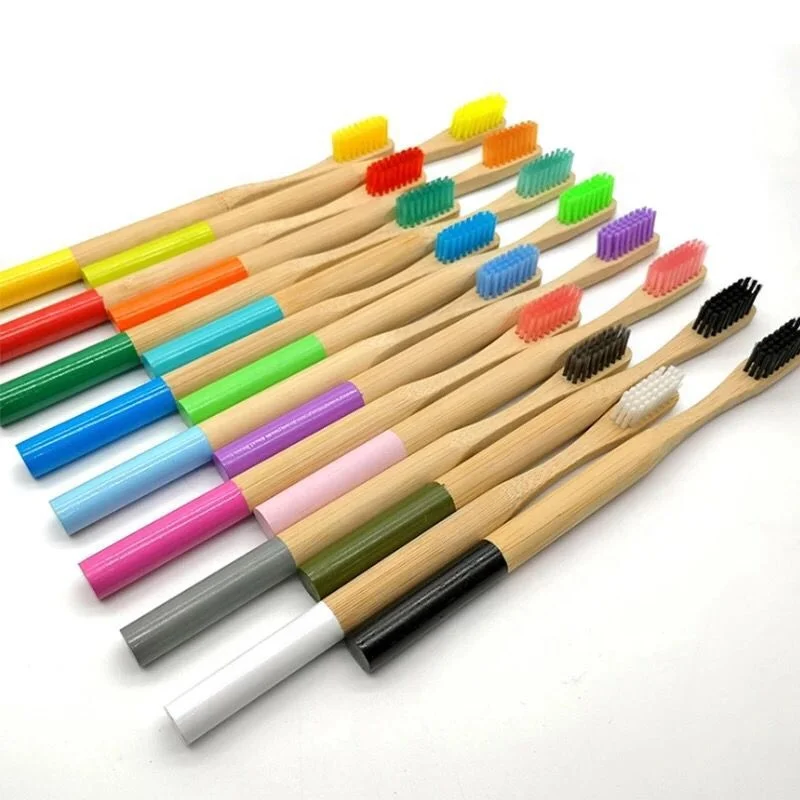 Custom OEM Free laser logo round handle charcoal bristles soft bamboo Toothbrush