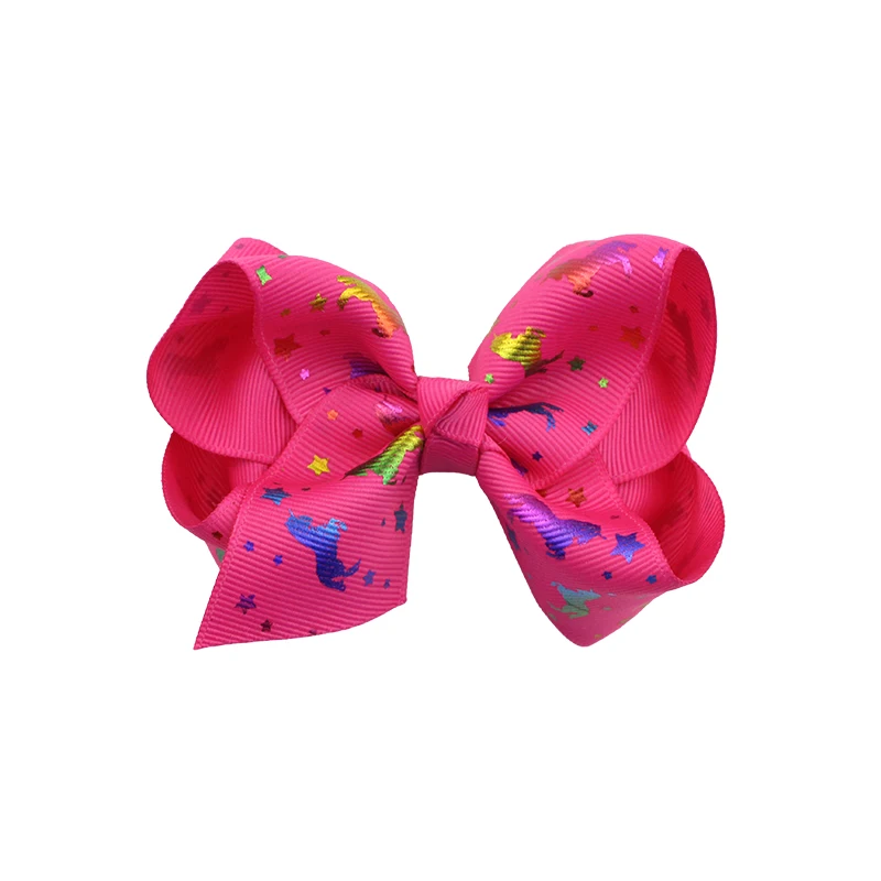 4-inch bronzing unicorn hair bows for girls jojo Ribbon bow hair clips for kids