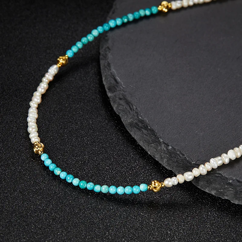 Aimgal 18K Позолоченное серебряное ювелирное изделие из серебра 925 пробы цепочка ожерелье 3 2 мм натуральный пресноводный жемчуг 9 бирюзовые подарки