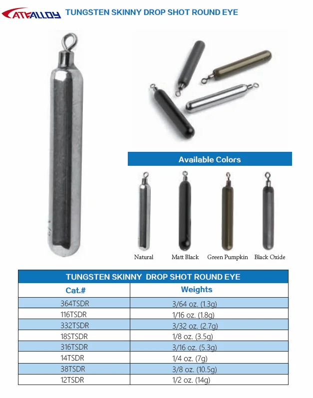 Cheap Factory Price Black Cylinder Weight Skinny Tungsten Tear Drop Shot Weights