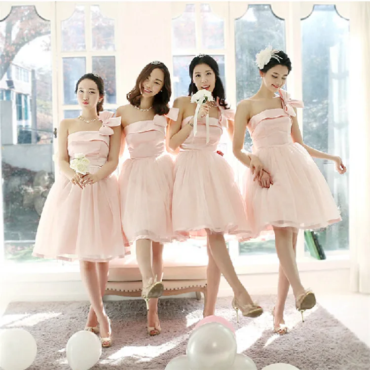 Wholesales chiffon bridesmaid short pink dresses for wedding