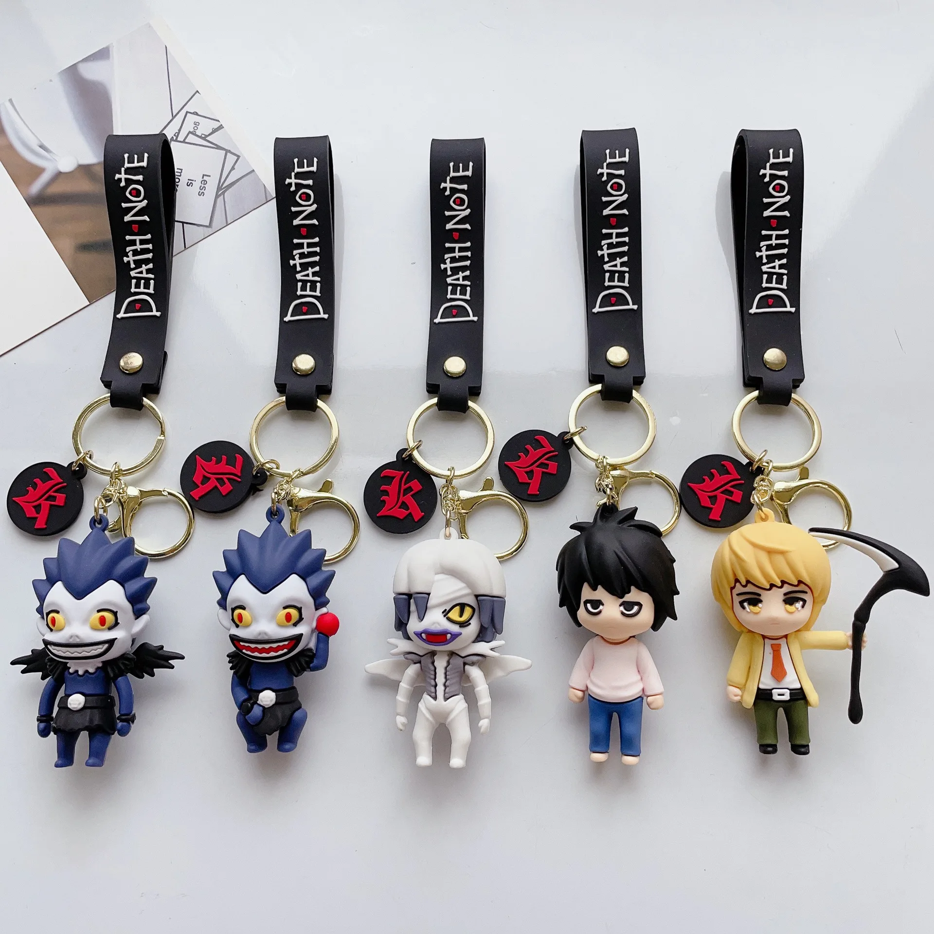 3D Horror Cartoon Death Note Keychain Anime Plastic Key Chain Rubber PVC Plastic Death Note Keychains for Women Bag Pendant