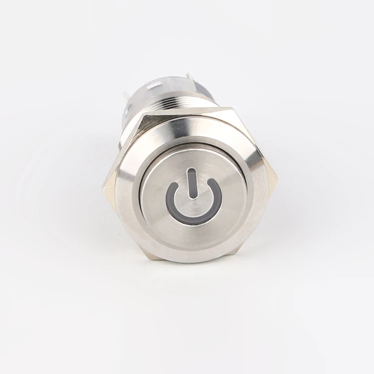 waterproof buttons switches flat and high head led metal latching momentary illuminated switch 19mm push button switch