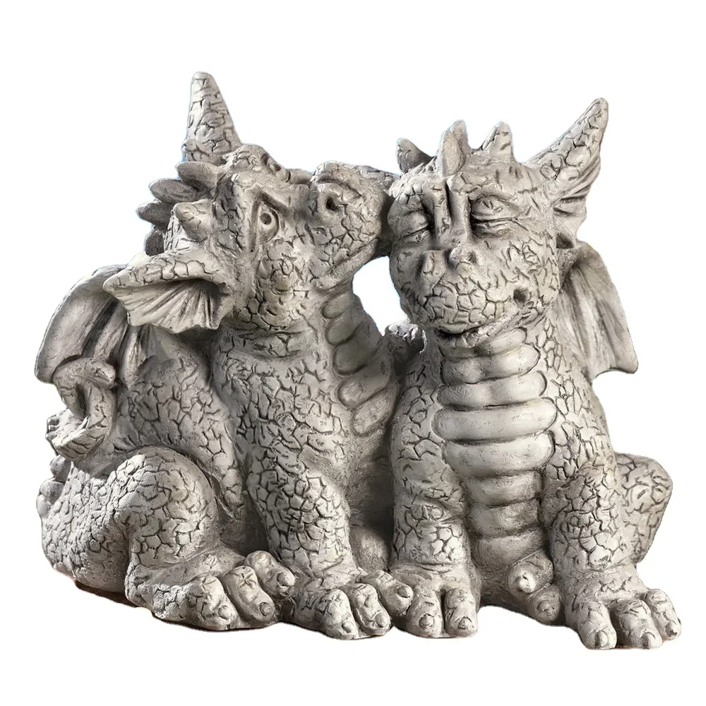 Garden decoration couple of resin dragon statues kiss dragon figurine