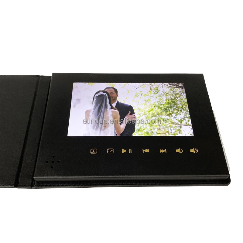 Full PU Leather Black Color High Quality Custom Video Brochure with 7 inch IPS Screen 8GB Memory