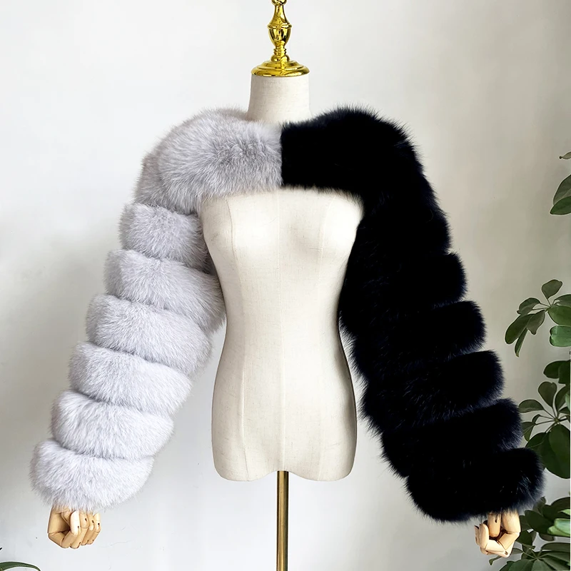 New Fashion Winter Women Natural Real Fur Outerwear Two Sleeves Fox Fur Coat