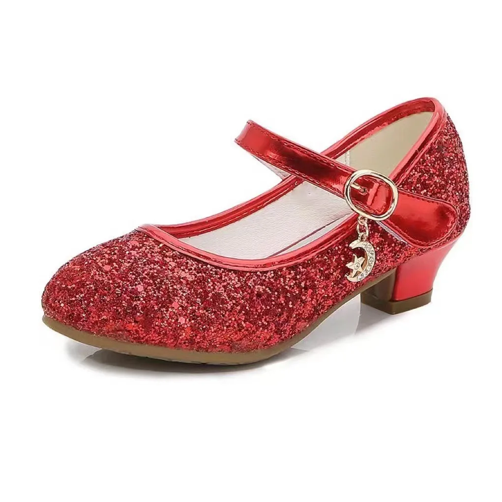 Bling kids rhinestone casual shoes fashion school performance heels pumps girls sequins Princess shoes