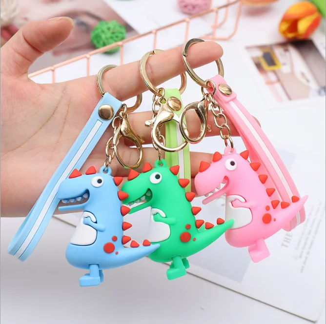 2019 New Design Ready To Ship 3d Pvc Cartoon Dinosaur Keychain