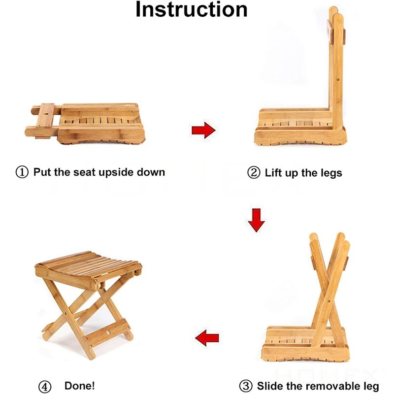 Eco-Friendly Wooden Shower Chair Bamboo Folding Stool for Leg Shaving Spa Foot Rest