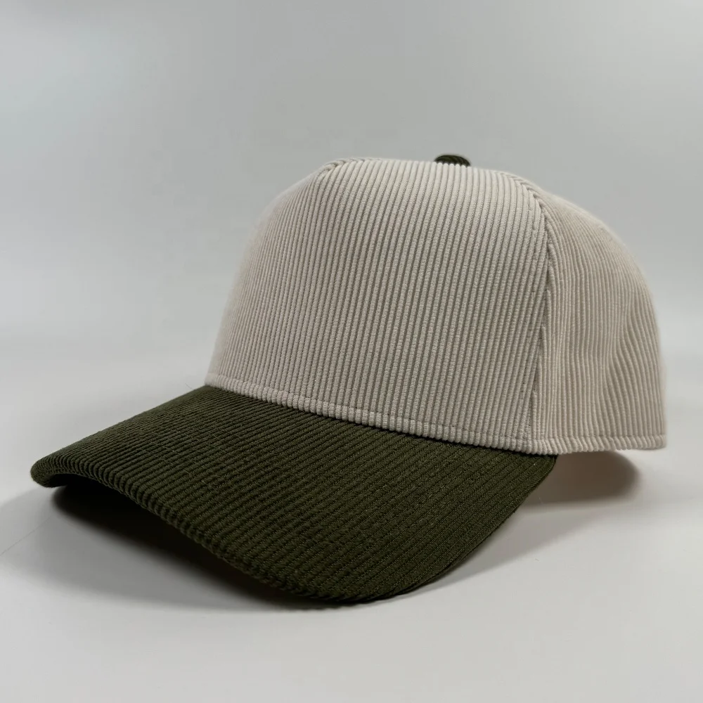 OEM fashion unisex two tone colorful A frame 5 panel structured baseball cap custom your design corduroy snapback hat wholesale