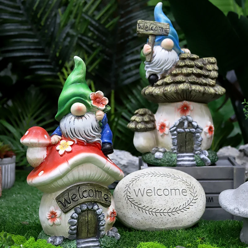 Redeco Amazon Cute Wholesale Garden Gnomes Magnesium Oxide Led Solar Magnesia Gnome Doll For Gifts Home Garden Decoration